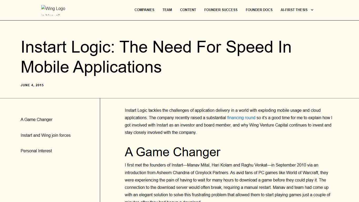 Instart Logic: The Need For Speed In Mobile Applications Wing Venture Capital
